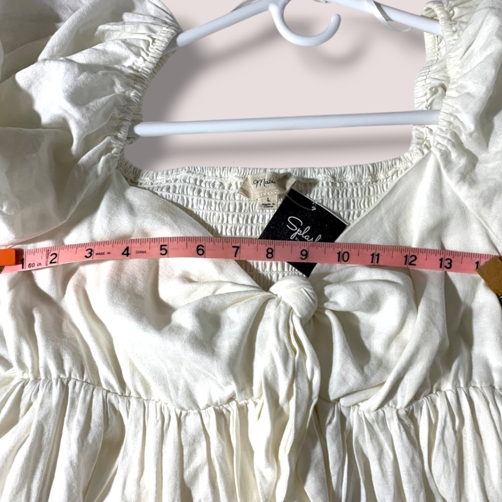 NWT MABLE ARIYA FRONT RIBBON TIED MINI Dress In OFF WHITE SZ L - Picture 14 of 16